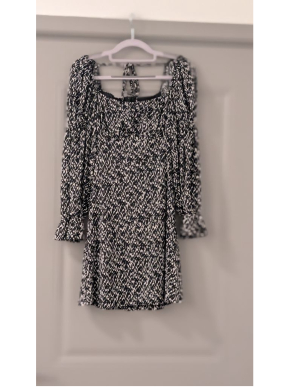 Topshop Black White Abstract Print Mini Dress Puff Sleeve Size 2